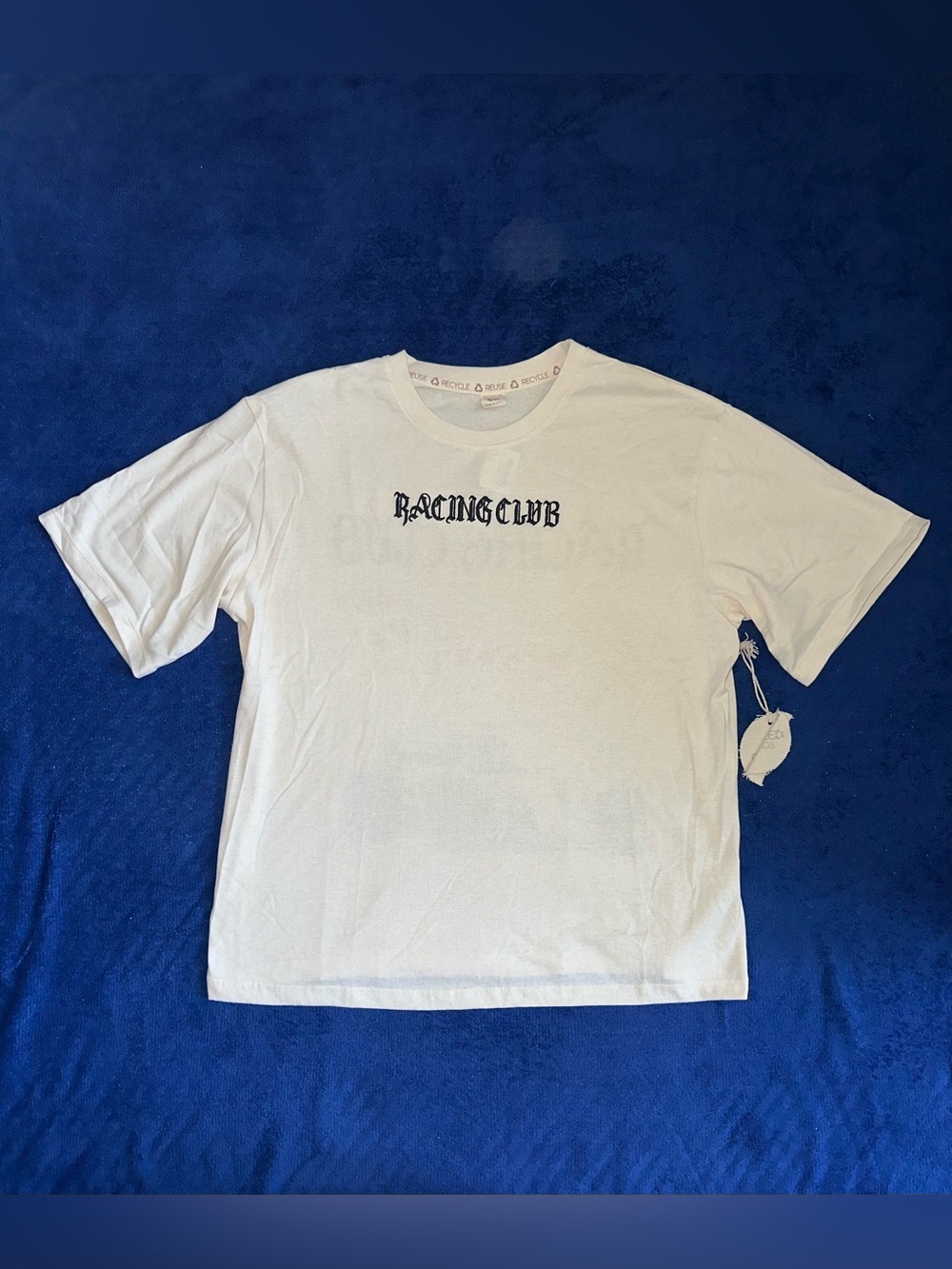 Mens Recycled Threads Tokyo Racing Club Embroidered Beige Boxy T Shirt Top Tee L
